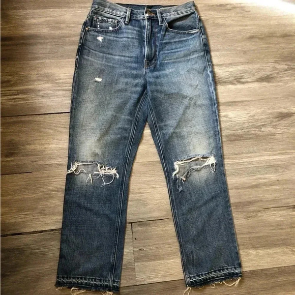 FRAME Women’s Jeans 24 Heritage Le Piper Straight Crop‎ Raw Hem Distressed Boho - Picture 2 of 9